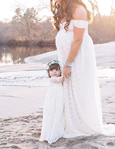 BUOYDM Mujer Vestido Embarazada de Fiesta Largos Foto Shoot Dress Fotográficas de Maternidad Apoyos De Fotografía Blanco M