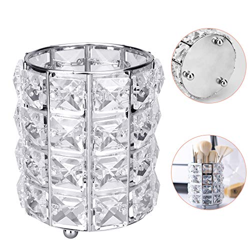 BUZIFU Soporte para Brochas de Maquillaje, Brillante y Elegante, Bote para Brochas, Organizador de Brochas o Lápices, Portalápices, Portavelas Cristal, Organizador de Mesa, para Baño o Tocadores