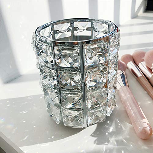 BUZIFU Soporte para Brochas de Maquillaje, Brillante y Elegante, Bote para Brochas, Organizador de Brochas o Lápices, Portalápices, Portavelas Cristal, Organizador de Mesa, para Baño o Tocadores
