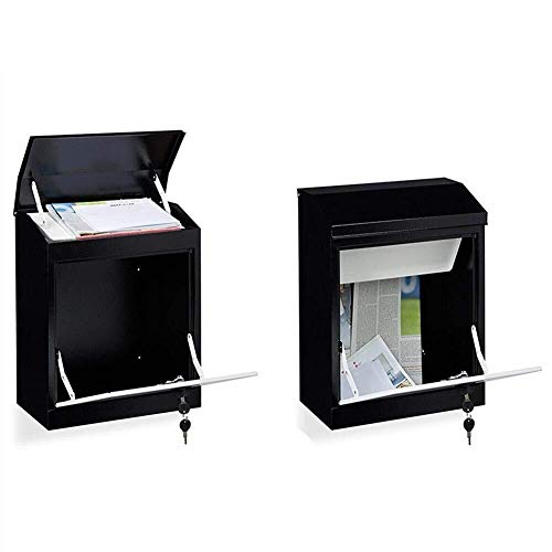 Buzón con llave Caja de la carta Post Box Box Inicio Descuento acero con la cerradura exterior del hogar a prueba de agua Antirrobo recibo grande con el cierre de la ventana Visual (color: NEGRO, tama