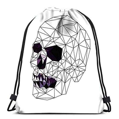 BXBX Mochila con cordón Bolsas Deportivas Cinch Tote Bags Low Poly Skull Design Pintura para Viajes y Almacenamiento