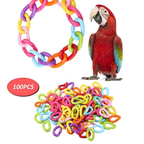 C-Clips Ganchos Eslabones de cadena, 100 piezas Arco iris C-links Aprendizaje de aves Juguete de bricolaje Pequeña mascota Rata Loro Aves Mezclar Color Pecking Juguetes para guacamayo Grises periquito