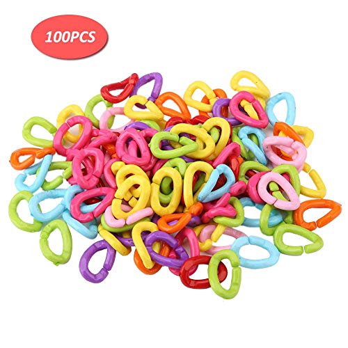 C-Clips Ganchos Eslabones de cadena, 100 piezas Arco iris C-links Aprendizaje de aves Juguete de bricolaje Pequeña mascota Rata Loro Aves Mezclar Color Pecking Juguetes para guacamayo Grises periquito