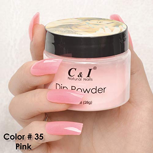 C & I Dip Powder - Polvo para sumergir, color n.º 35 rosa, efecto de uñas de gel, polvo para esmalte de uñas, sistema de color rojo, 28 g