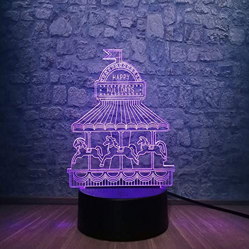 Caballo creativo Happy Holiday Carrusel Luz de noche 3D Ilusión Atmósfera Decoración de habitación de niña Lámpara de mesa de escritorio LED Regalos de Navidad