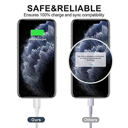 Cable iPhone Cable Lightning [2M 3Pack] Cargador iPhone Carga Rápida Trenzado de Nylon Compatible con Apple iPhone 11 Pro XS MAX XR X 8 Plus 7 Plus 6S 6 Plus 5 5S 5C SE, iPad, iPod - Plata