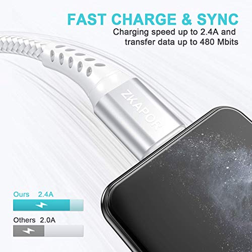 Cable iPhone Cable Lightning [2M 3Pack] Cargador iPhone Carga Rápida Trenzado de Nylon Compatible con Apple iPhone 11 Pro XS MAX XR X 8 Plus 7 Plus 6S 6 Plus 5 5S 5C SE, iPad, iPod - Plata