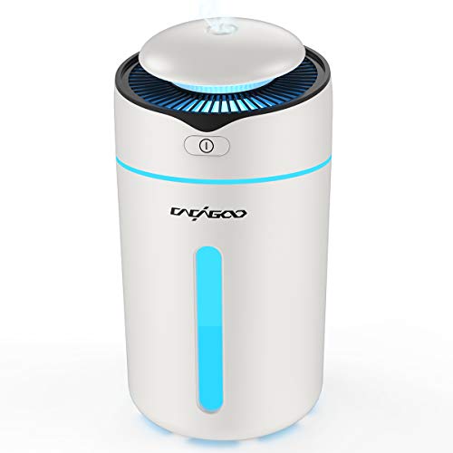 CACAGOO Humidificador Ultrasónico, Coche (Niebla de 2 Niveles, 7 Colores LED, Apagado Automático y Carga USB, Diseñado para Portavasos de Automóviles) Humidificador Ultrasónico Silencioso, Blanco
