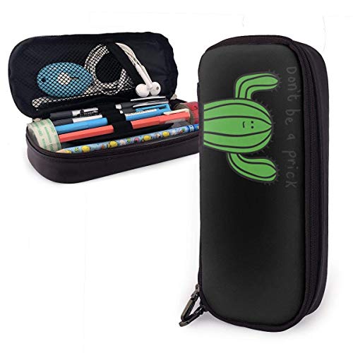 Cactus Don 'T Be A Prick Mug Funda de lápices de cuero Estuche de lápices Estuche de maquillaje para monedero Estuche de cremallera para lápices Rotuladores Marcadores