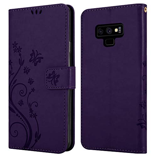 Cadorabo Funda Libro para Samsung Galaxy Note 9 en Lila Oscuro Floral – Cubierta Proteccíon en Diseño de Flor con Cierre Magnético, Función de Suporte e 3 Tarjeteros - Etui Case Cover Carcasa