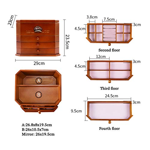 Caja de cosméticos del organizador del almacenaje 4 capas de gran capacidad de la caja de papel de la joyería caja HD de maquillaje Espejo anillo de la pulsera pendientes del collar de la caja de visu