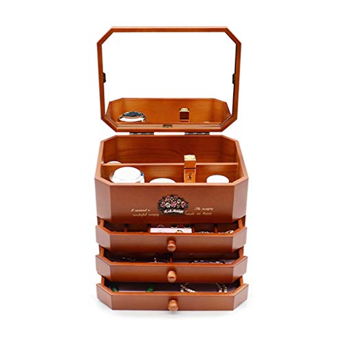 Caja de cosméticos del organizador del almacenaje 4 capas de gran capacidad de la caja de papel de la joyería caja HD de maquillaje Espejo anillo de la pulsera pendientes del collar de la caja de visu
