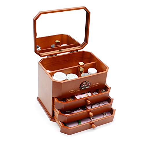 Caja de cosméticos del organizador del almacenaje 4 capas de gran capacidad de la caja de papel de la joyería caja HD de maquillaje Espejo anillo de la pulsera pendientes del collar de la caja de visu