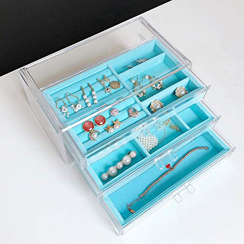 Caja de Organizador de Terciopelo de Joyería Almacenamiento de Acrílico Transparente con 3 Cajones para Aretes Brazalete Brazalete Collar y Anillos Soporte Tiffany Blue para niñas Mujeres