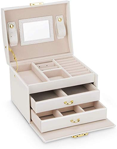 Caja Joyero Caja de Joyas, Cofres para joyas 3 Niveles Jewelry Organizer para Mujer , Organizador de Joyas para Anillos, Aretes, Pendientes, Pulseras y Collares(Blanco)