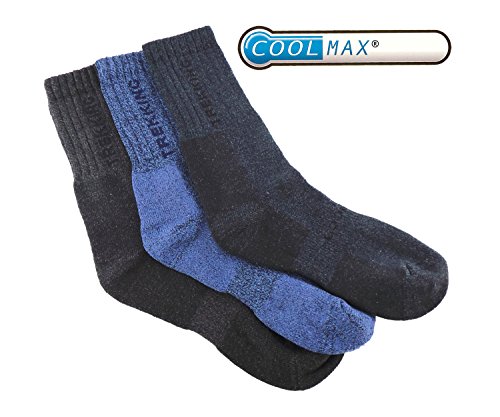 Calcetín COOLMAX de TREKKING (3 pares) para deportes de invierno o situaciones de frío y humedad. Ofrecen una perfecta temperatura y mantienen los pies frescos y secos (Negro/Azul/Marron 43-46)