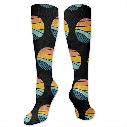 Calcetines largos de compresión para hombre y mujer, diseño vintage con ondas marinas para fútbol, viajes, atletismo, gimnasio, graduados
