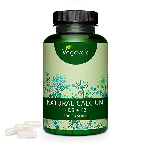 Calcio Natural Vegavero® | Aquamin® | EL ÚNICO SIN ADITIVOS | Con Vitamina D3 + Vitamina K2 MK7 | Origen Europeo | Huesos y Articulaciones* | 180 Cápsulas | Procedente de Algas | Vegano