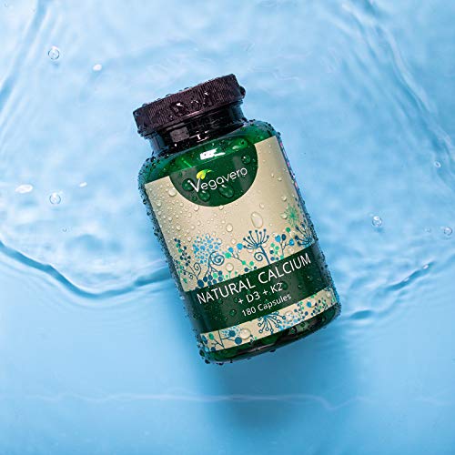 Calcio Natural Vegavero® | Aquamin® | EL ÚNICO SIN ADITIVOS | Con Vitamina D3 + Vitamina K2 MK7 | Origen Europeo | Huesos y Articulaciones* | 180 Cápsulas | Procedente de Algas | Vegano
