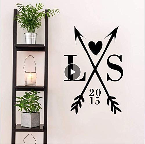 Calcomanía De Vinilo Calcomanías De Pared De Boda Personalizadas Cust Flechas Cruzadas Con Iniciales Él Decoración Pegatinas De Pared De Diseño Bedro 42 * 62Cm