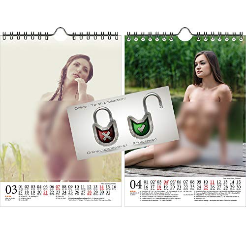 Calendario 2021 (14,8 x 21,0 cm) chica de naturaleza erótica sexy Nature Girls - Set con 3 partes: 1x calendario, 1x tarjeta de Navidad y 1x tarjeta de felicitación (3 partes en total)