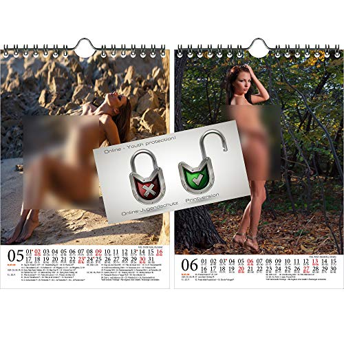 Calendario 2021 (14,8 x 21,0 cm) chica de naturaleza erótica sexy Nature Girls - Set con 3 partes: 1x calendario, 1x tarjeta de Navidad y 1x tarjeta de felicitación (3 partes en total)