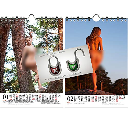 Calendario 2021 (14,8 x 21,0 cm) chica de naturaleza erótica sexy Nature Girls - Set con 3 partes: 1x calendario, 1x tarjeta de Navidad y 1x tarjeta de felicitación (3 partes en total)