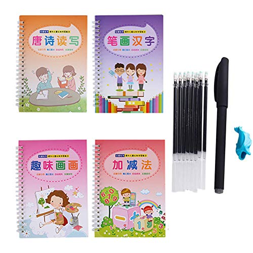 Calligraphy Handwriting Practice Books Magic Calligraphy That Can Be Reused Handwriting Copybook for Kid Calligraphic Letter Writing (4pcs A)