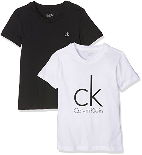 Calvin Klein Modern tee Camiseta, Negro (Black/White Lg 930), 140 centimeters (Talla del fabricante: 8-10) para Niños