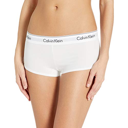 Calvin Klein Women's Regular Modern Cotton Boyshort Panty, White, Medium