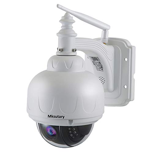 Cámara IP Exterior, Camara IP WiFi 1080p, Cámara PTZ Vigilancia Exterior WiFi Motorizada P/T 5 X Zoom Visión Nocturna 30M Detección de Movimiento Monitorización Remota vía PC/Smartphone/Tableta