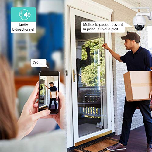 Cámara IP Exterior, Camara IP WiFi 1080p, Cámara PTZ Vigilancia Exterior WiFi Motorizada P/T Visión Nocturna 20M Detección de Movimiento Monitorización Remota vía PC/Smartphone/Tableta