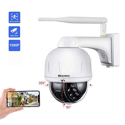 Cámara IP Exterior, Camara IP WiFi 1080p, Cámara PTZ Vigilancia Exterior WiFi Motorizada P/T Visión Nocturna 20M Detección de Movimiento Monitorización Remota vía PC/Smartphone/Tableta