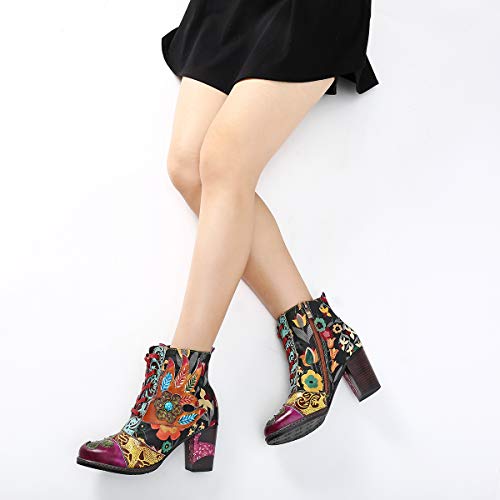 Camfosy Botines de Tacón de para Mujer Botas de Cuero de Invierno Cálido con Tacón Alto Botas de Invierno Cómodas Botas con Cremallera Botas Originales Boheme 2018