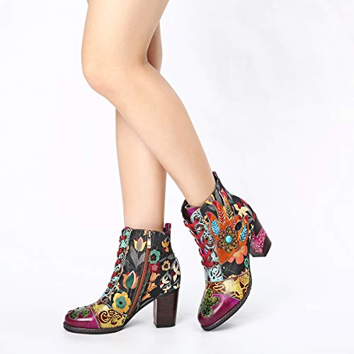 Camfosy Botines de Tacón de para Mujer Botas de Cuero de Invierno Cálido con Tacón Alto Botas de Invierno Cómodas Botas con Cremallera Botas Originales Boheme 2018