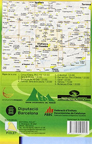 Camins del l'Alt Penedès, mapa excursionista. Escala 1:20.000. Editorial Piolet.: Vilafranca i rodalies. Rutes a peu i en BTT. Escala 1:20.000
