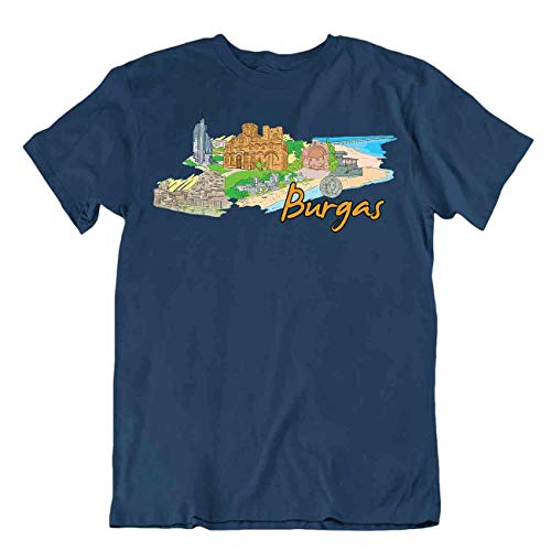 Camiseta Burgas Бургас Búlgara Costa del Mar Negro Bulgaria City Burgas Lakes Búlgara Búlgara Bahía Souvenir Playera - Azul - XXX-Large