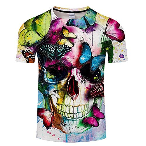 Camiseta con Estampado de Calavera de Mariposa Camiseta con Estampado 3D para Hombres y Mujeres Camisetas de Verano de Manga Corta con Cuello Redondo Tops y Camisetas Streetwear Asian4Xl Tx192