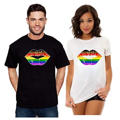 Camiseta para Hombre, diseño de Gay Pride Parade Kiss Labios Boca LGBTQ QIAAP Blanco Blanco S (Pecho 89 cm- 94 cm)