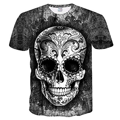 Camiseta Skull 3D Print Cool T-Shirt Hombres/Mujeres Manga Corta Summer Tops Tees Camiseta Fashion XL Black