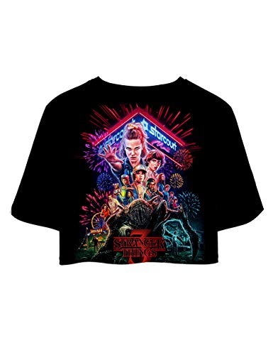 Camiseta Stranger Things Chica, Camiseta Stranger Things 3 Cortas Mujer T-Shirt Manga Corta Niña Impresión 3D T Shirt Regalo Camisa Verano Camisetas y Tops (F,XS)