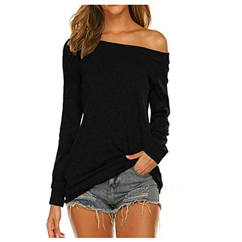 Camiseta Superior sin Tirantes de Color sólido de un Solo Cuello de Manga Larga de otoño para Mujer S-2XL