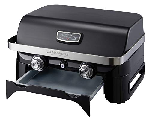 CAMPINGAZ Attitude 2100 LX Mesa portátil, 5 kW de Potencia, Barbacoa de Gas para Camping con Tapa, termómetro, Parrilla de Hierro Fundido y Plancha, Negro