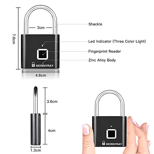 Candado Huella Dactilar Seguridad, Cerradura Electronica Sin Llave Inteligente IP65 Candado Recargable USB Antirrobo Prueba de Agua para Armario Escolar, Gimnasio, Puerta, Gabinete, Maleta (Negro)