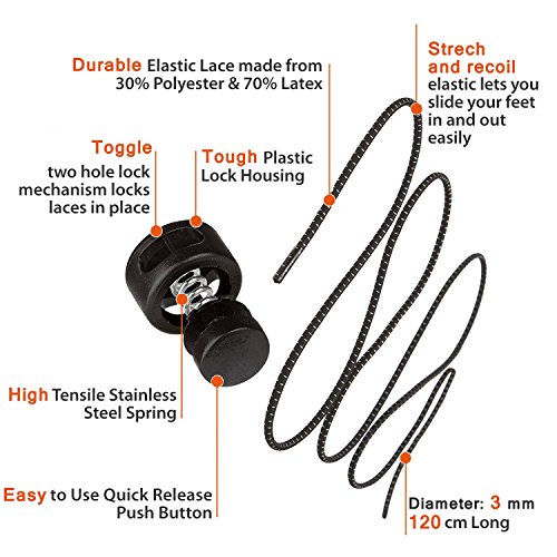 Canwn [3 Pares] Cordones Elásticos para Zapatillas, Reflectante Cordones de Zapatos Sin Atar 120cm Cordones de Bloqueo para Niños,Adulto,Ancianos,Discapacitado,Maratón,Corredores Negros