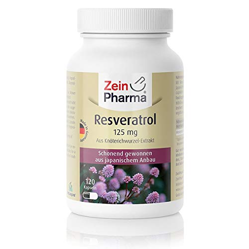 Cápsulas de Resveratrol 125mg de ZeinPharma • 120 cápsulas (4 meses de suministro) • sin gluten, vegano, kosher y halal • Hecho en Alemania