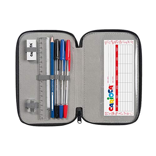 CARIOCA Estuche Pixel | Estuche 3 Cremalleras con Material Escolar, Estuche Escuela Infantil, Primaria y Secundaria con 18 Lápices de Colores, 18 Rotuladores Punta Fina y Accesorios Papelería, Rosa