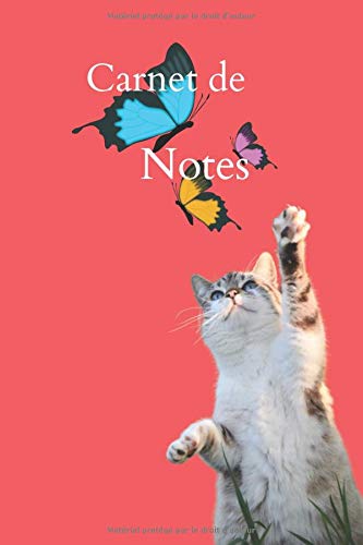 Carnet de notes avec chaton et papillons: Carnet de notes avec couverture chat - bloc-notes journal de bord carnet de notes grand format à remplir ... lignées – 15,24 x 22,86 cm (Français) Broché