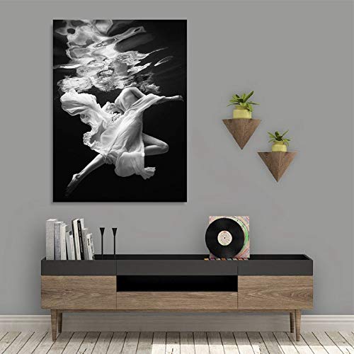 Cartel de moda Mujer subacuática Imprimir Hermosa chica Natación Arte moderno de la pared Pintura de la lona Decoración del hogar 60x90cm