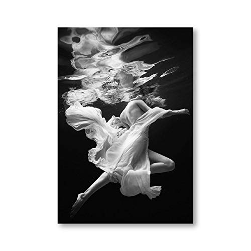 Cartel de moda Mujer subacuática Imprimir Hermosa chica Natación Arte moderno de la pared Pintura de la lona Decoración del hogar 60x90cm